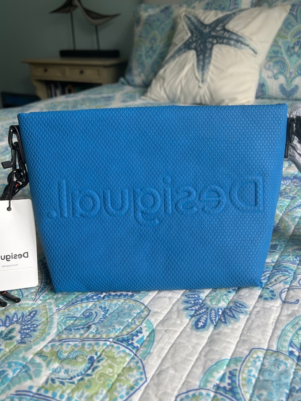 Desigual Vibrant Blue Textured Shoulder Bag